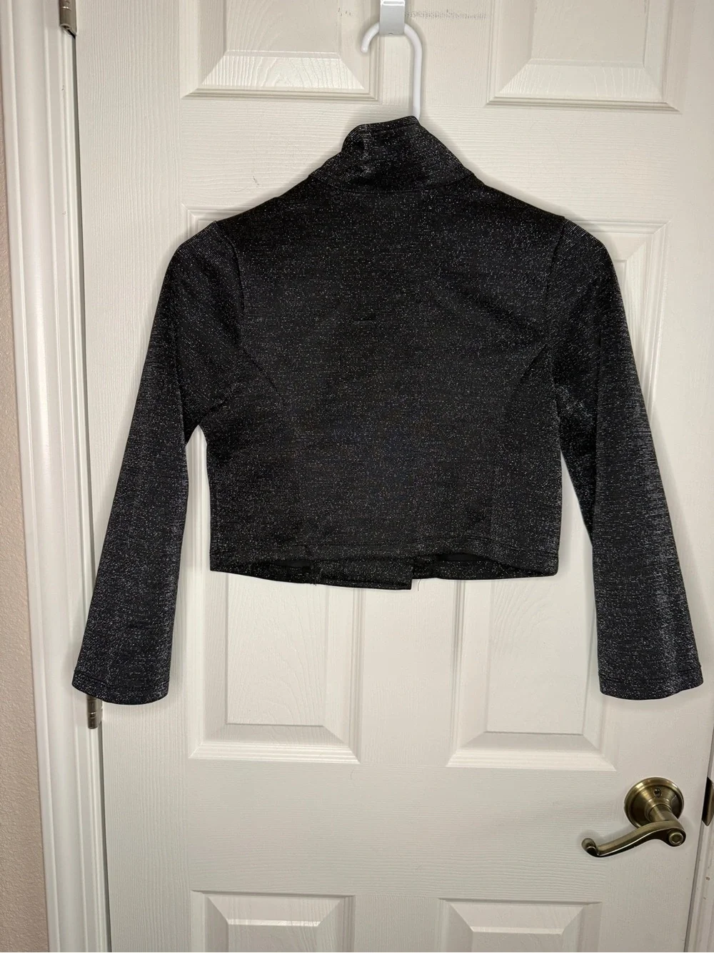 2-Hip Black Lurex Sparkle Cropped Moto Jacket Size 14 Y2K Indie Sleaze